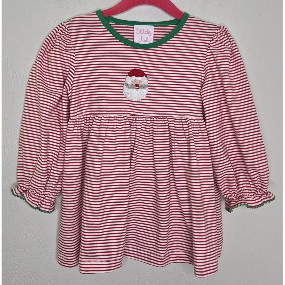 Stitchy Fish Striped Red White Santa Christmas-Themed Girls Size 4T Top